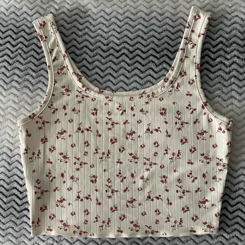 Loved, Fresral Women’s Cropped Ribbed Cream & Floral Print Tank Top Size XS